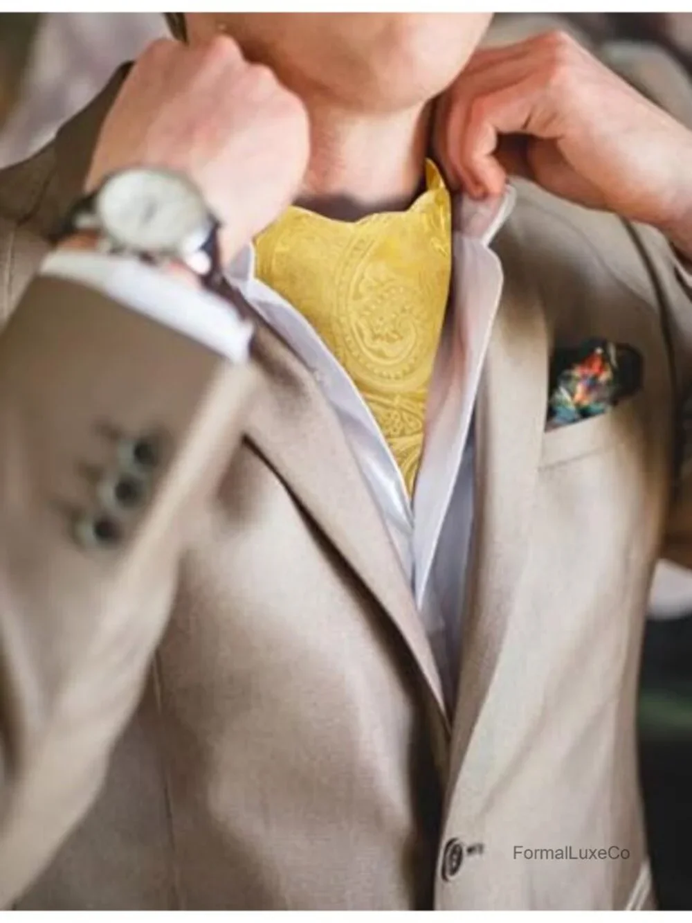 Silk Microfiber Ascot Tie Cravat Set with Pocket Square Cufflinks